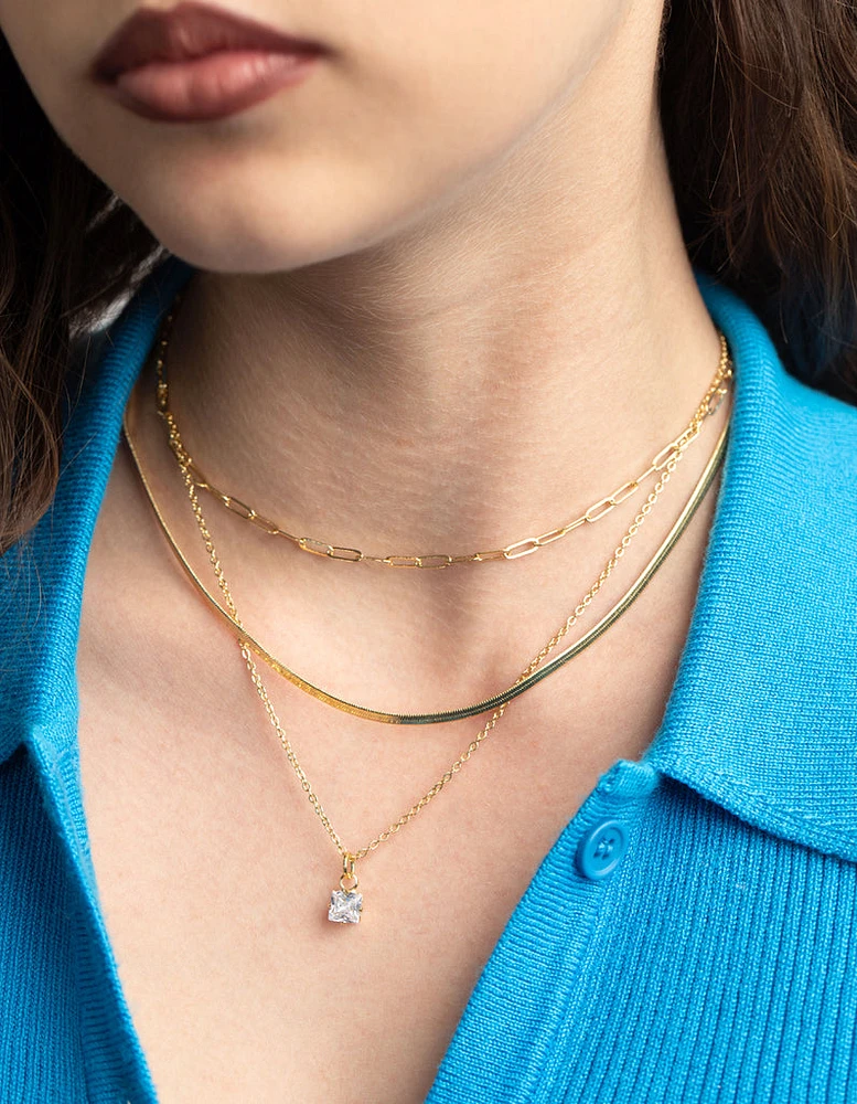 Gold Plated Cubic Zirconia Chain Necklace