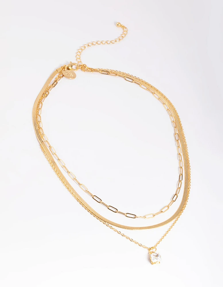 Gold Plated Cubic Zirconia Chain Necklace