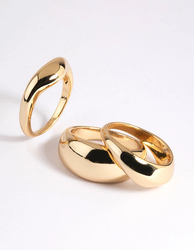 Gold Plated Dome Ring Stack Pack