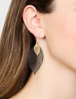 Black Double Leaf Drop Earrings