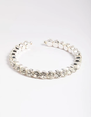 Silver Round Diamante Open Cuff Bangle