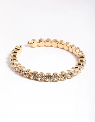 Gold Round Diamante Open Wrist Cuff