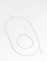 Silver Diamante Necklace Bracelet & Earrings Set