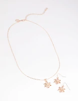 Pink Diamante Flower Necklace & Earrings Set