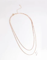 Rose Gold Diamante Layered Necklace & Earrings Set