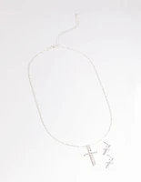 Silver Diamante Cross Necklace & Earrings Set