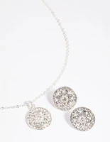 Diamante Flower Pave Necklace & Earrings Set