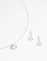 Silver Dainty Diamante Necklace & Earrings Set