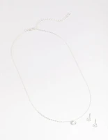 Silver Dainty Diamante Necklace & Earrings Set