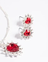 Red Heart Stone Necklace & Earrings Set