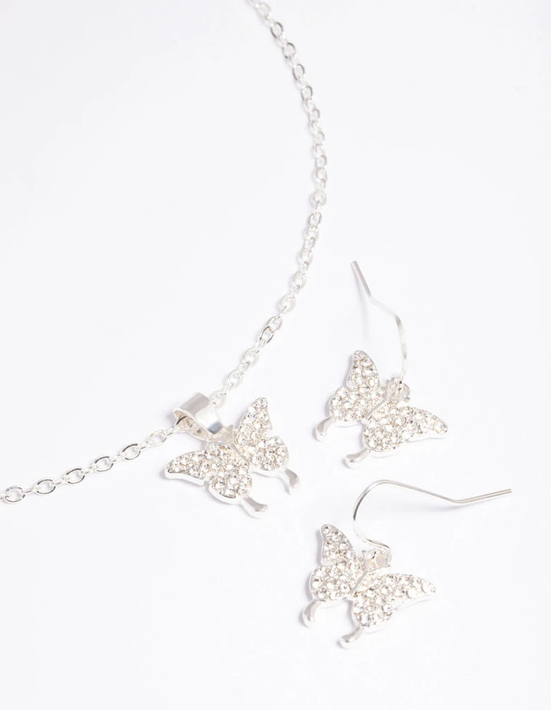 Diamante Pave Butterfly Necklace & Earrings Set