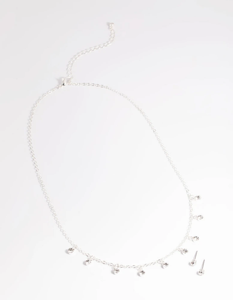 Silver Diamante Droplets Necklace & Earrings Set