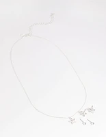 Silver Flower Necklace & Earrings Set