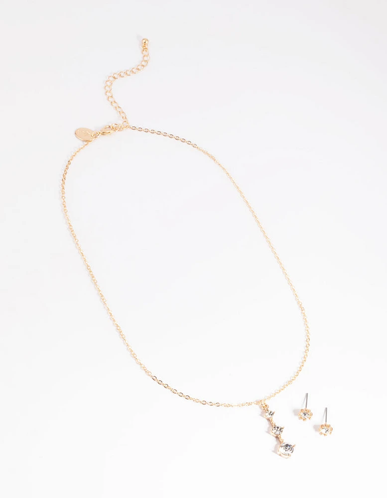 Gold Diamante Necklace & Earrings Set