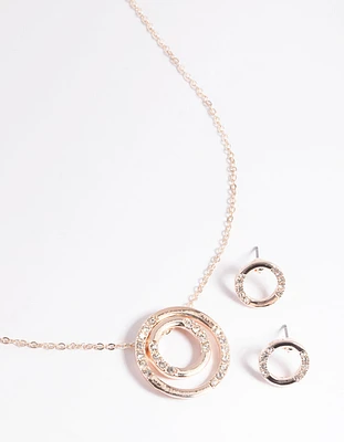 Gold Diamante Circle Necklace & Earrings Set