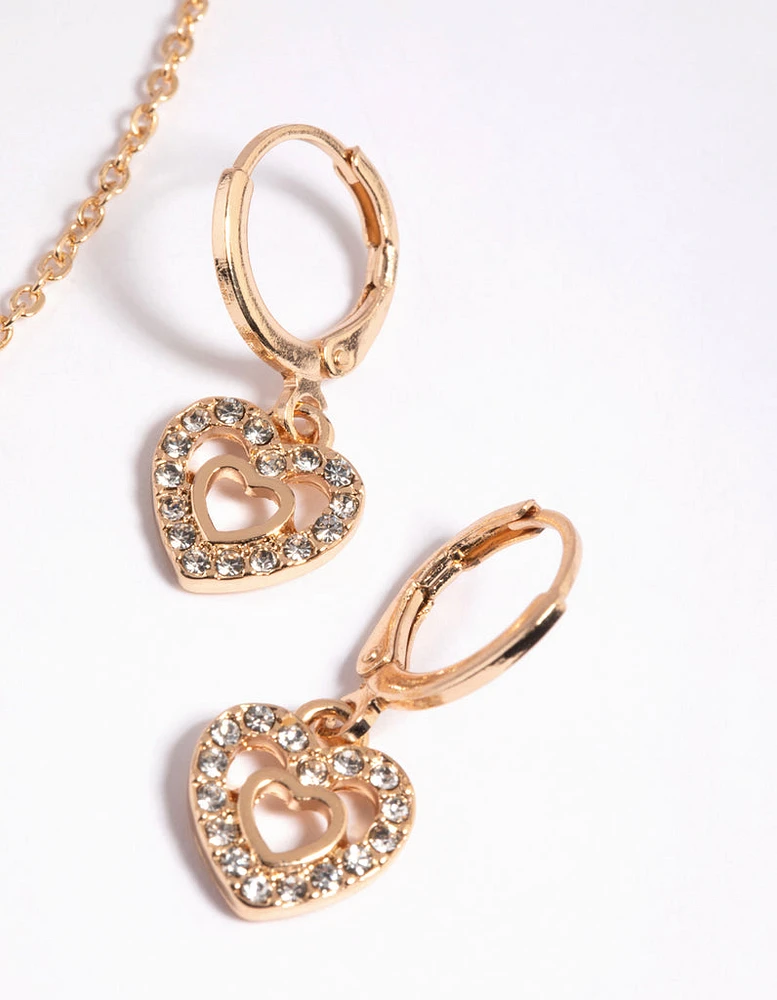 Gold Interlocked Heart Necklace & Earrings Set