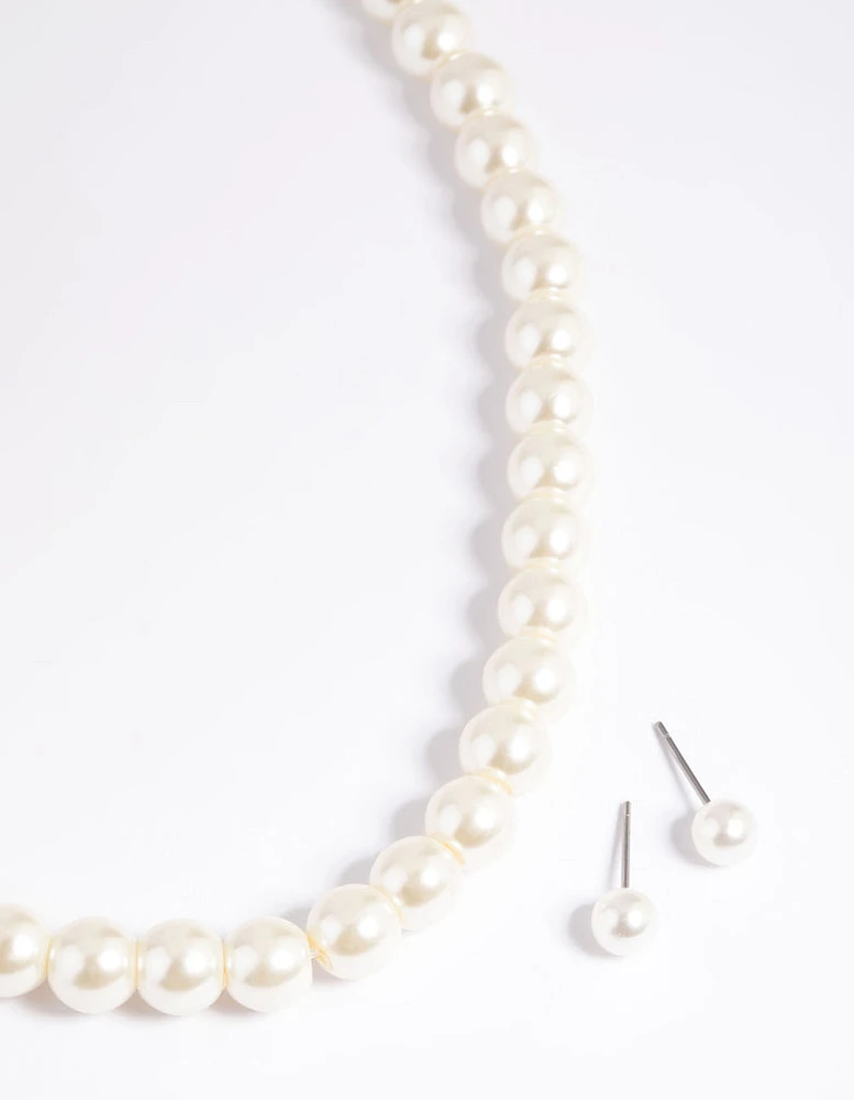 Gold Pearl Necklace & Earring Set