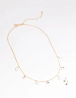 Gold Pearl Diamante Droplet Necklace & Earrings Set