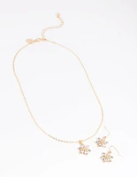 Gold Diamante Flower Necklace & Earrings Set