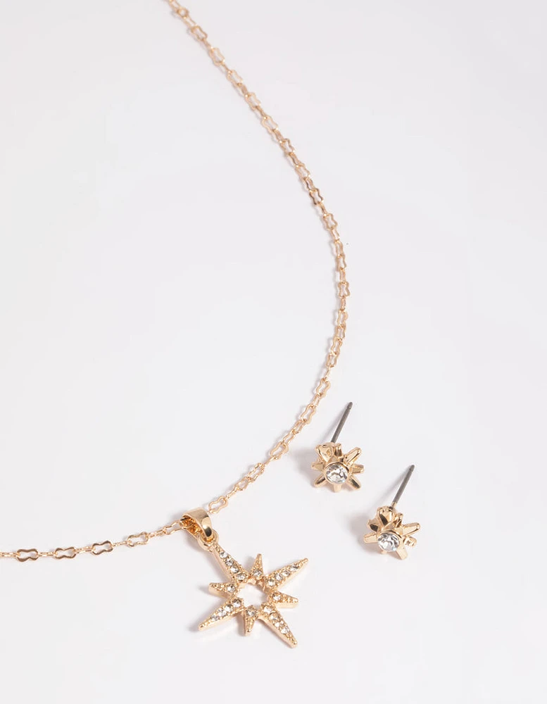 Gold Celestial Diamante Necklace & Earrings Set