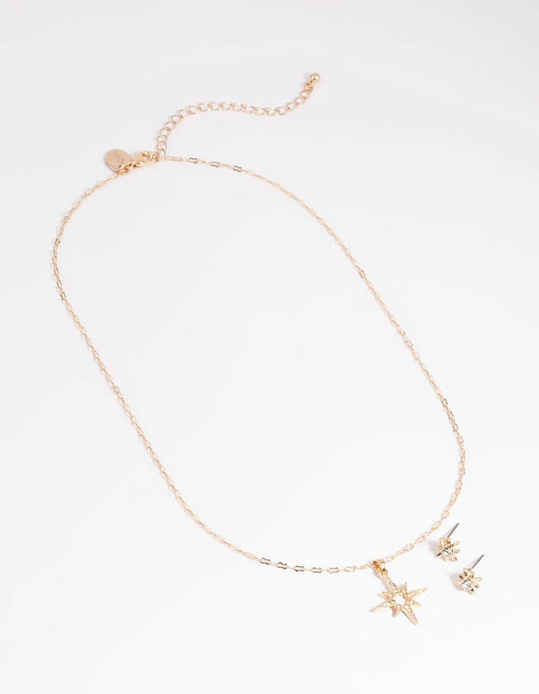 Gold Celestial Diamante Necklace & Earrings Set