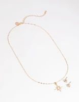 Gold Celestial Diamante Necklace & Earrings Set