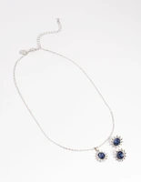 Navy Princess Stone Necklace & Earrings Set