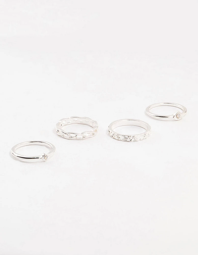 Silver Stone & Braid 5-Pack Rings