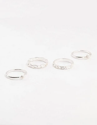 Silver Stone & Braid 5-Pack Rings