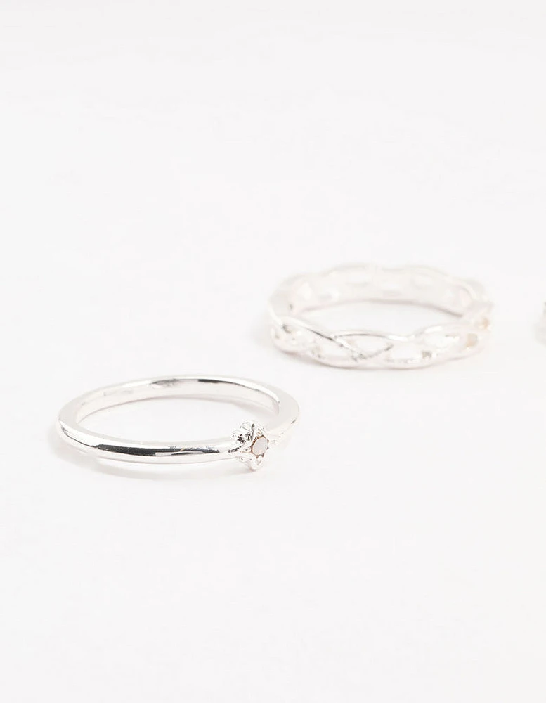 Silver Stone & Braid 5-Pack Rings