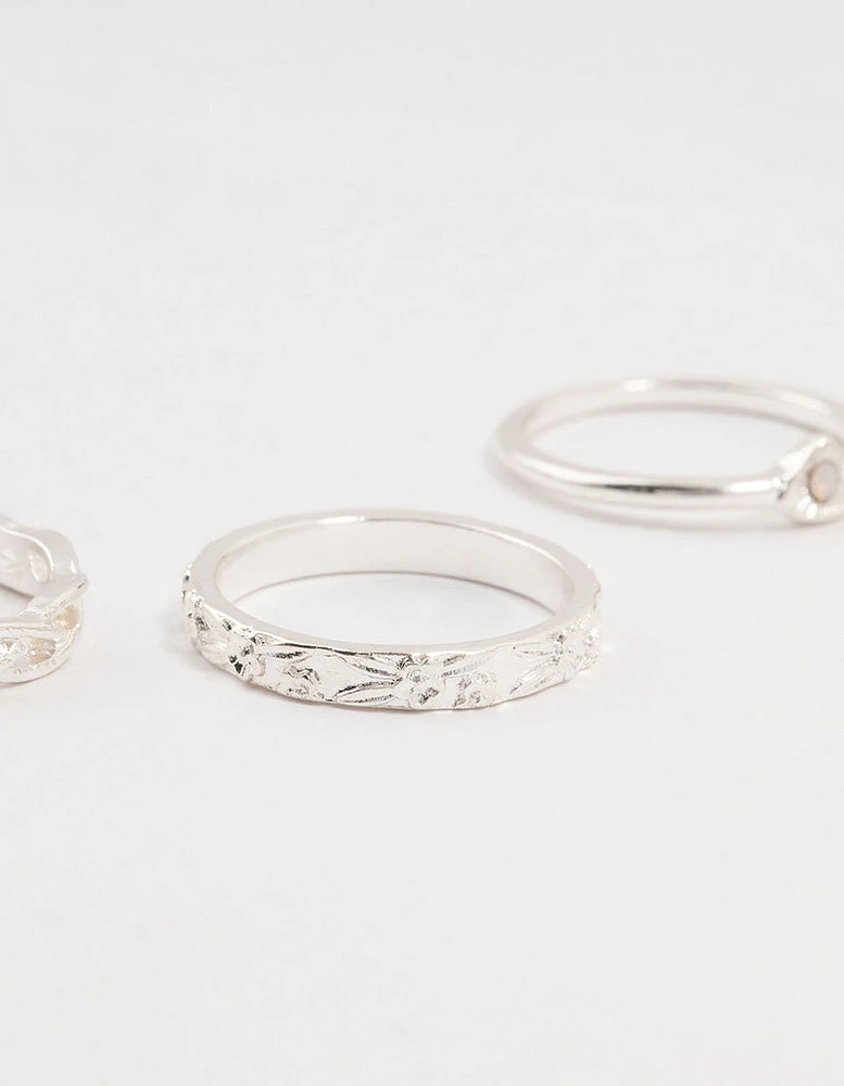 Silver Stone & Braid 5-Pack Rings