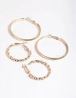 Gold Mix Twist Hoop Earrings Pack