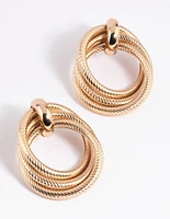 Gold Textured Knot Drop Earrings