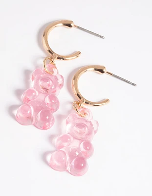 Pink Cute Bear Huggie Hoop Earrings