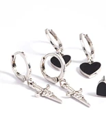 Rhodium Heart Flame Earring Stack Pack