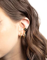 Gold Plated Cuff & Huggie Statement Earring Stack 4-Pack