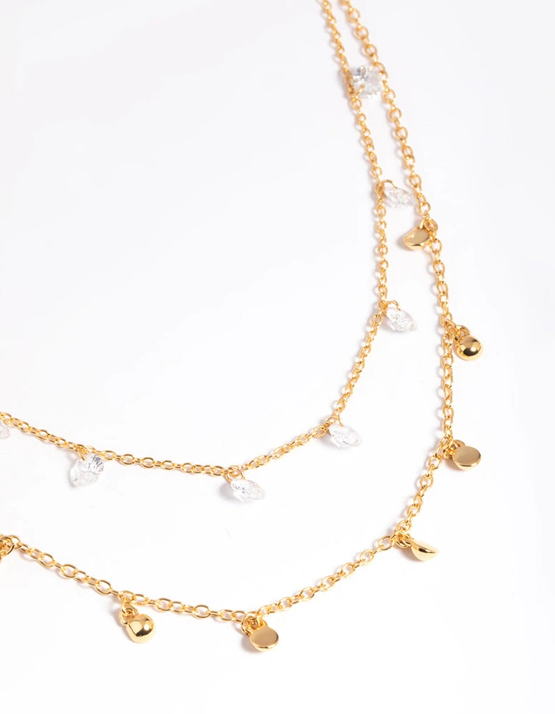 Gold Plated Cubic Zirconia Layered Necklace