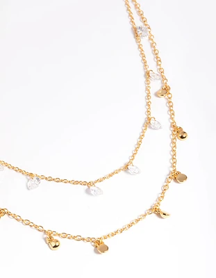 Gold Plated Cubic Zirconia Layered Necklace