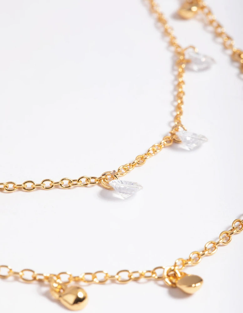 Gold Plated Cubic Zirconia Layered Necklace