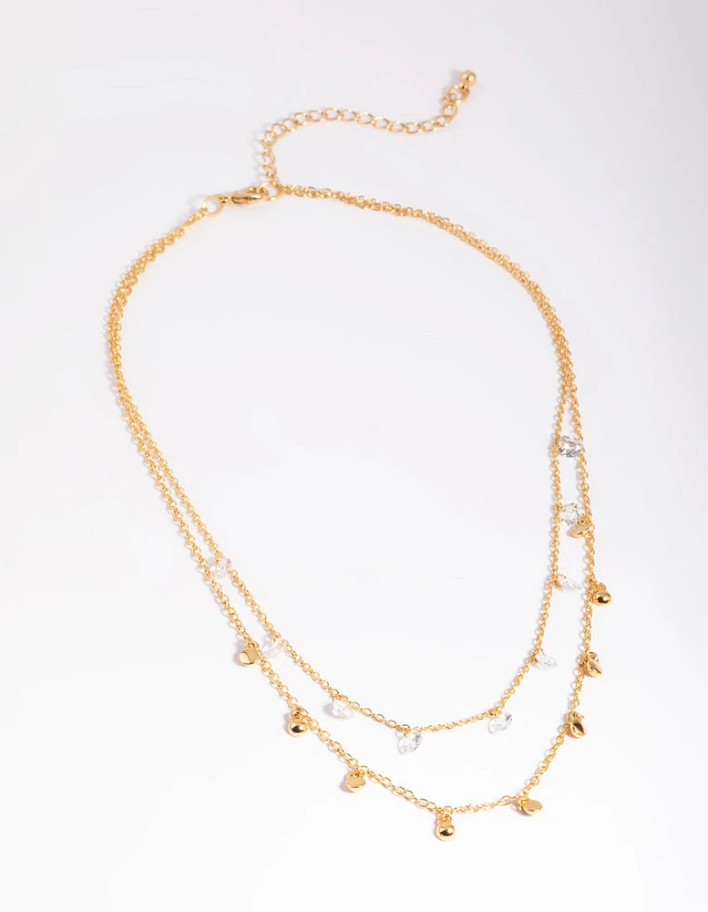 Gold Plated Cubic Zirconia Layered Necklace