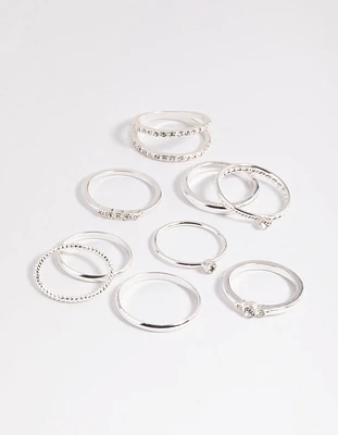 Silver Diamante Mixed Band Ring Stack Pack