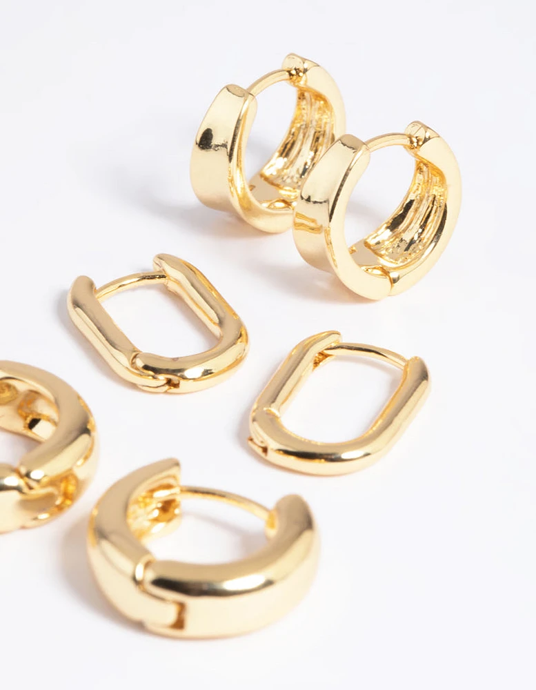 Gold Plated Simple Huggie Hoop Earring Stack 6-Pack