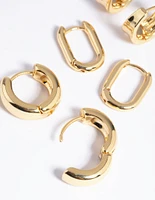 Gold Plated Simple Huggie Hoop Earring Stack 6-Pack