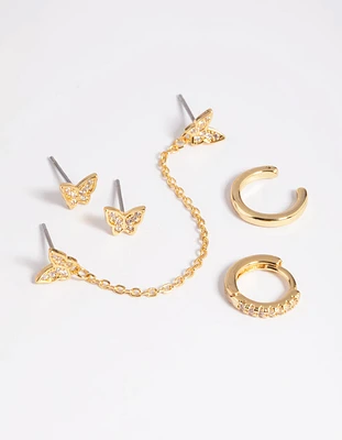 Gold Plated Butterfly Chain Earring Stack 6-Pack