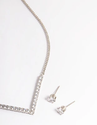 Silver Cubic Zirconia Necklace & Stud Earrings