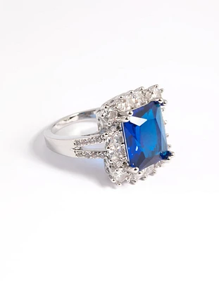 Silver Blue Cubic Zirconia Asscher Ring