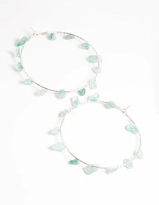 Silver Green Aventurine Hoop Earrings