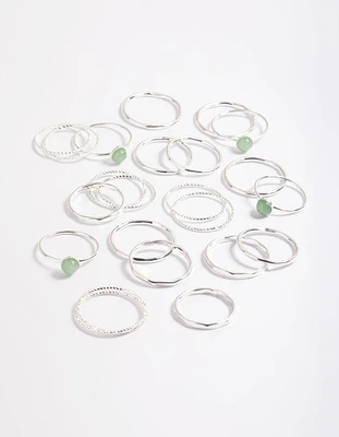 Silver Green Aventurine Ring Stack Pack