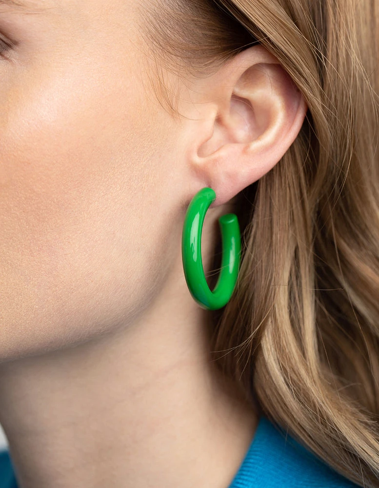 Glossy Green 40mm Hoop Earrings