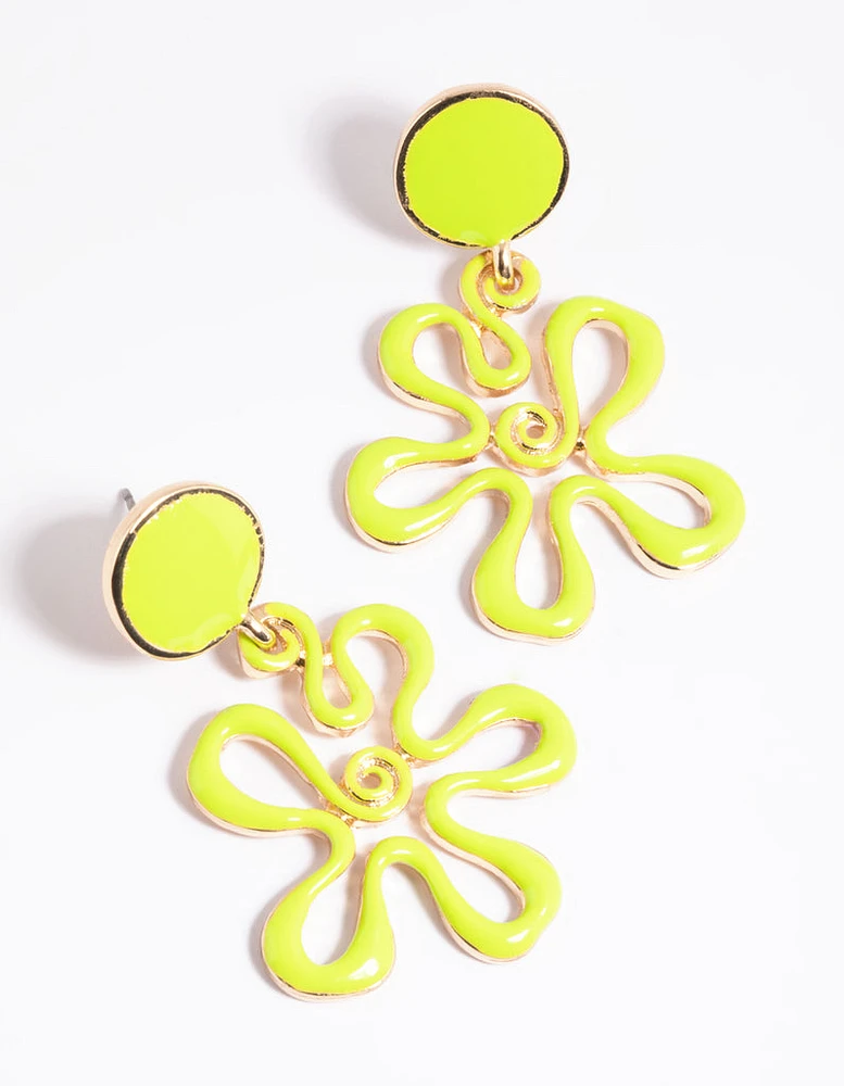 Green Circle Flower Drop Earrings